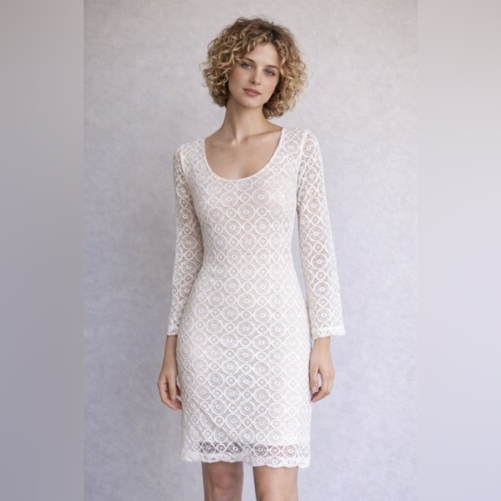 Boston Proper Ivory Lace Bell Sleeve Dress